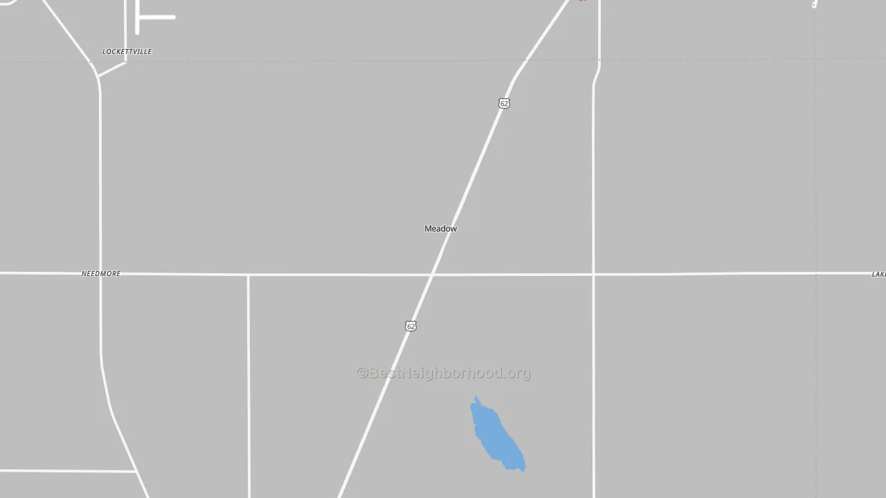 Walk Grade map of Meadow, TX, walkable areas in green and car-dependent areas in red