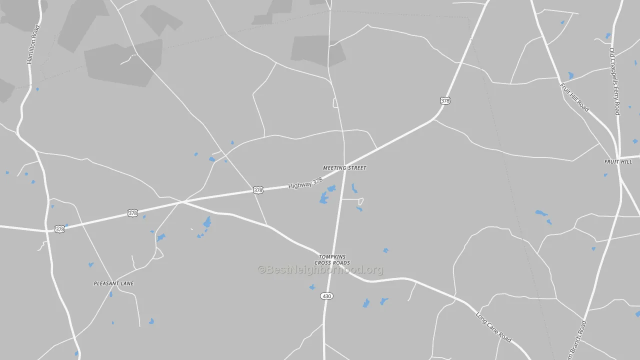 Walk Grade map of Meeting Street, SC, walkable areas in green and car-dependent areas in red