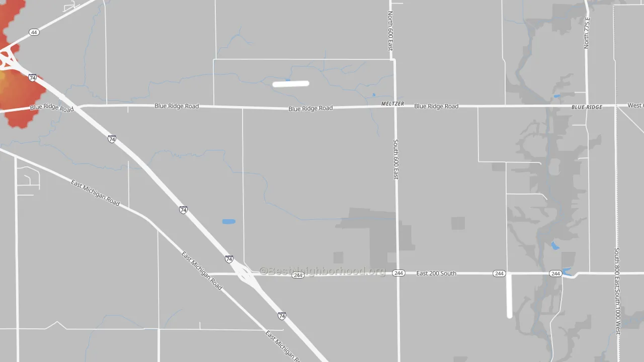 Walk Grade map of Meltzer, IN, walkable areas in green and car-dependent areas in red