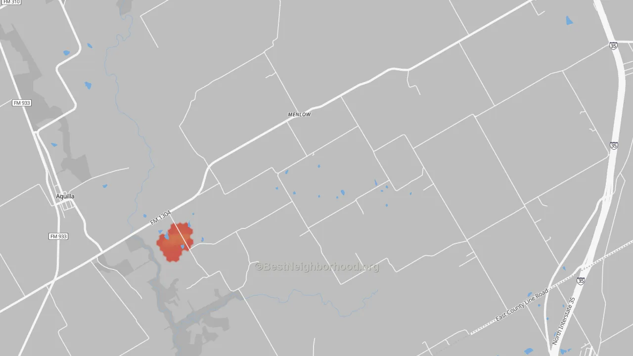 Walk Grade map of Menlow, TX, walkable areas in green and car-dependent areas in red