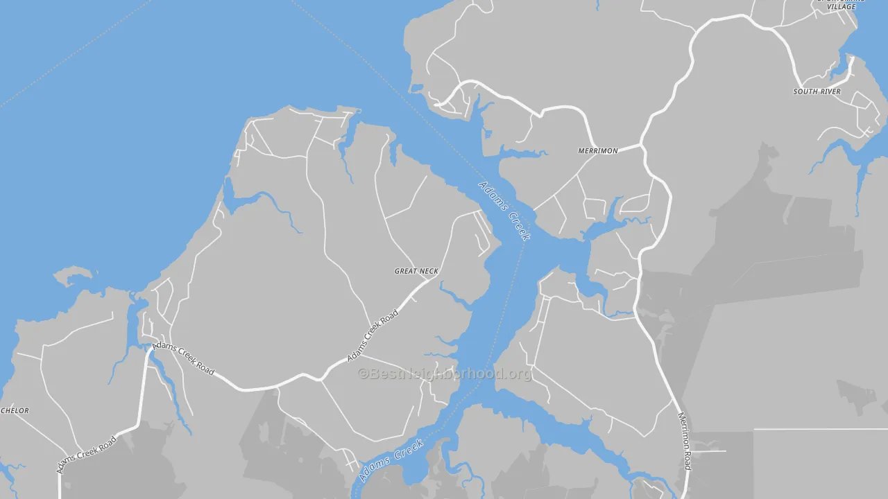Walk Grade map of Merrimon, NC, walkable areas in green and car-dependent areas in red