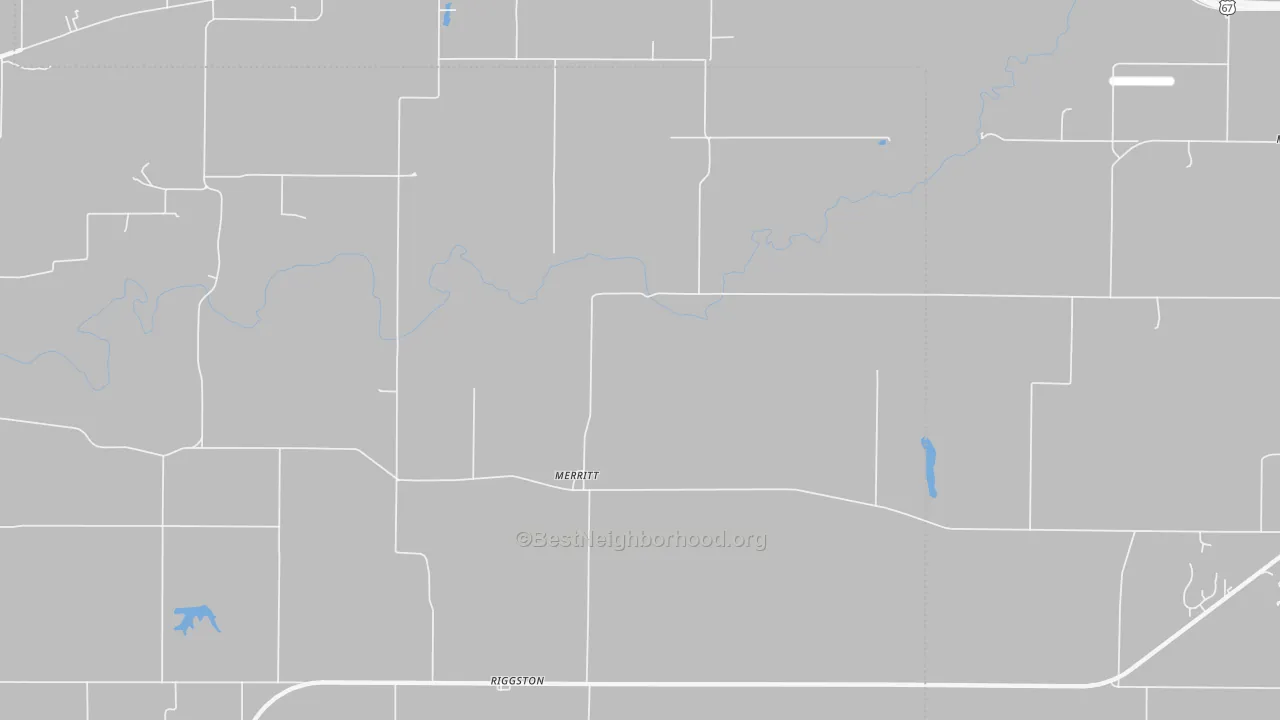 Walk Grade map of Merritt, IL, walkable areas in green and car-dependent areas in red