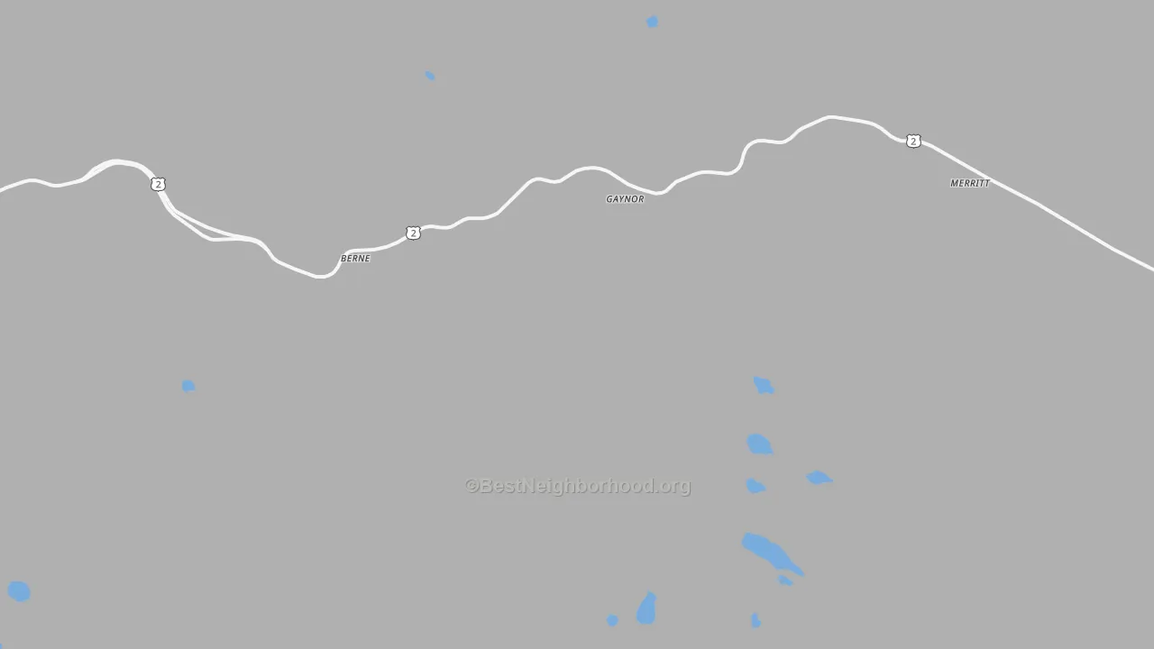 Walk Grade map of Merritt, WA, walkable areas in green and car-dependent areas in red