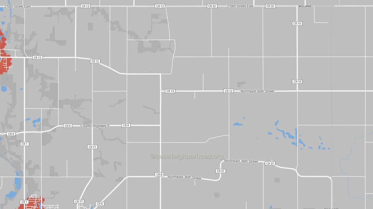 Walk Grade map of Merton, MN, walkable areas in green and car-dependent areas in red