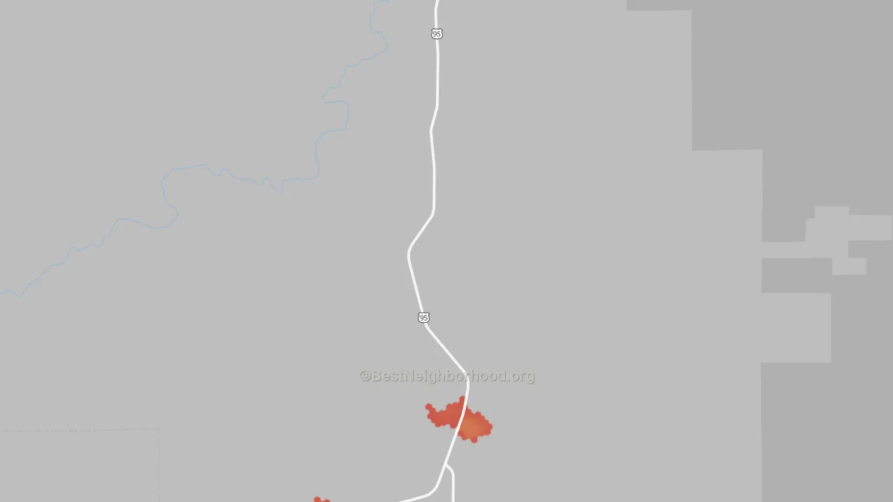 Walk Grade map of Mesa, ID, walkable areas in green and car-dependent areas in red