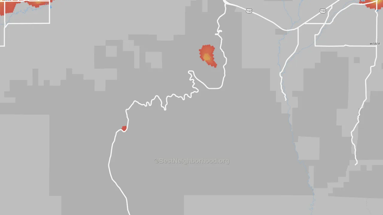 Walk Grade map of Mesa Verde National Park, CO, walkable areas in green and car-dependent areas in red