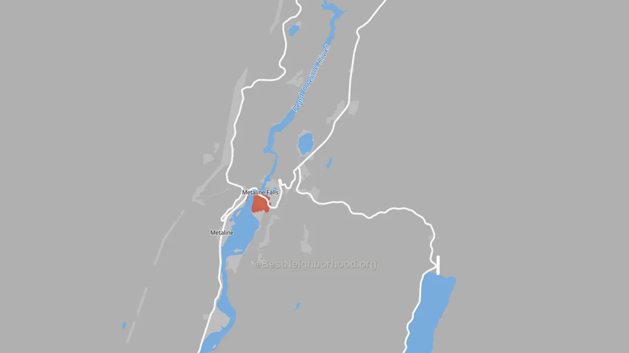 Walk Grade map of Metaline Falls, WA, walkable areas in green and car-dependent areas in red
