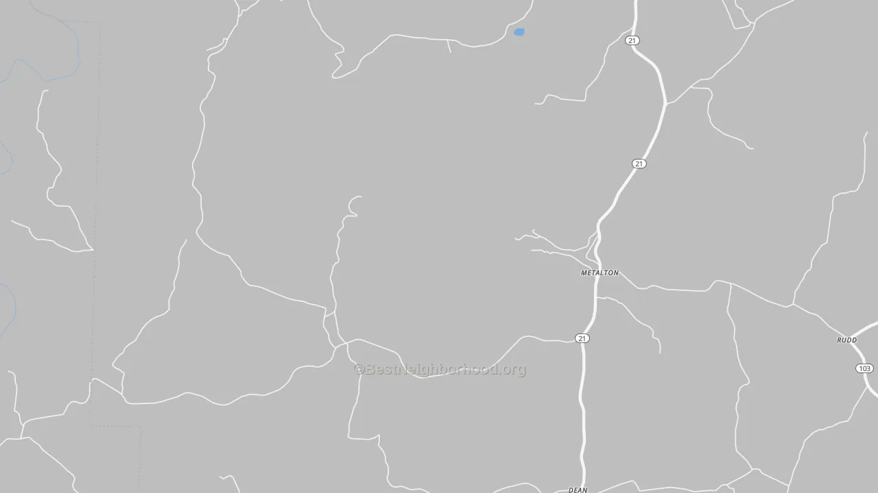 Walk Grade map of Metalton, AR, walkable areas in green and car-dependent areas in red
