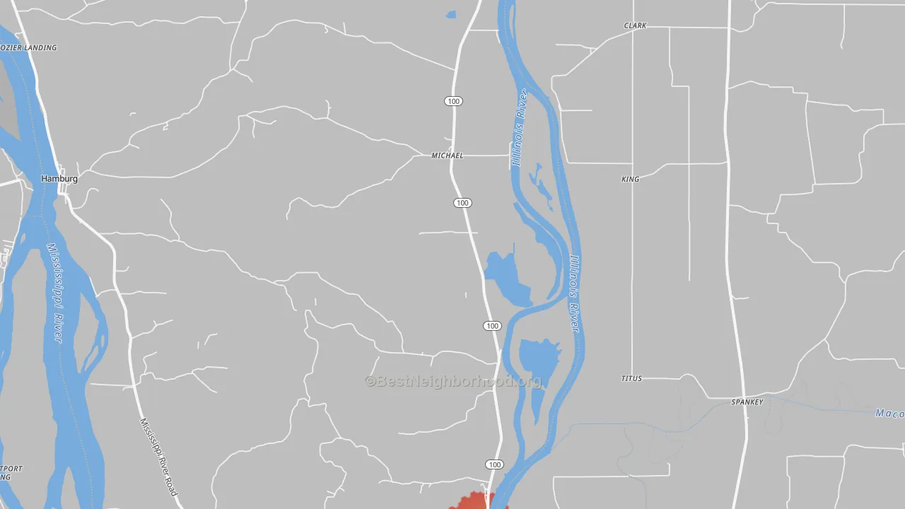 Walk Grade map of Michael, IL, walkable areas in green and car-dependent areas in red