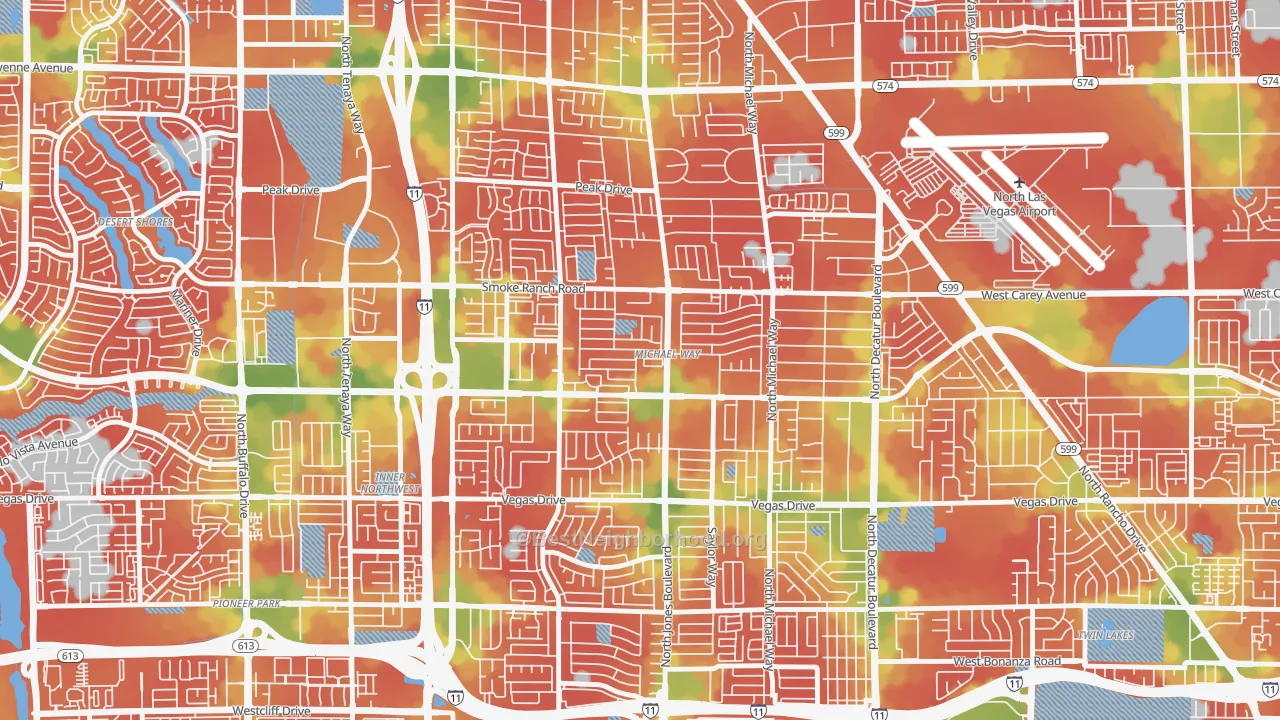 Walk Grade map of Michael Way, Las Vegas, NV, walkable areas in green and car-dependent areas in red