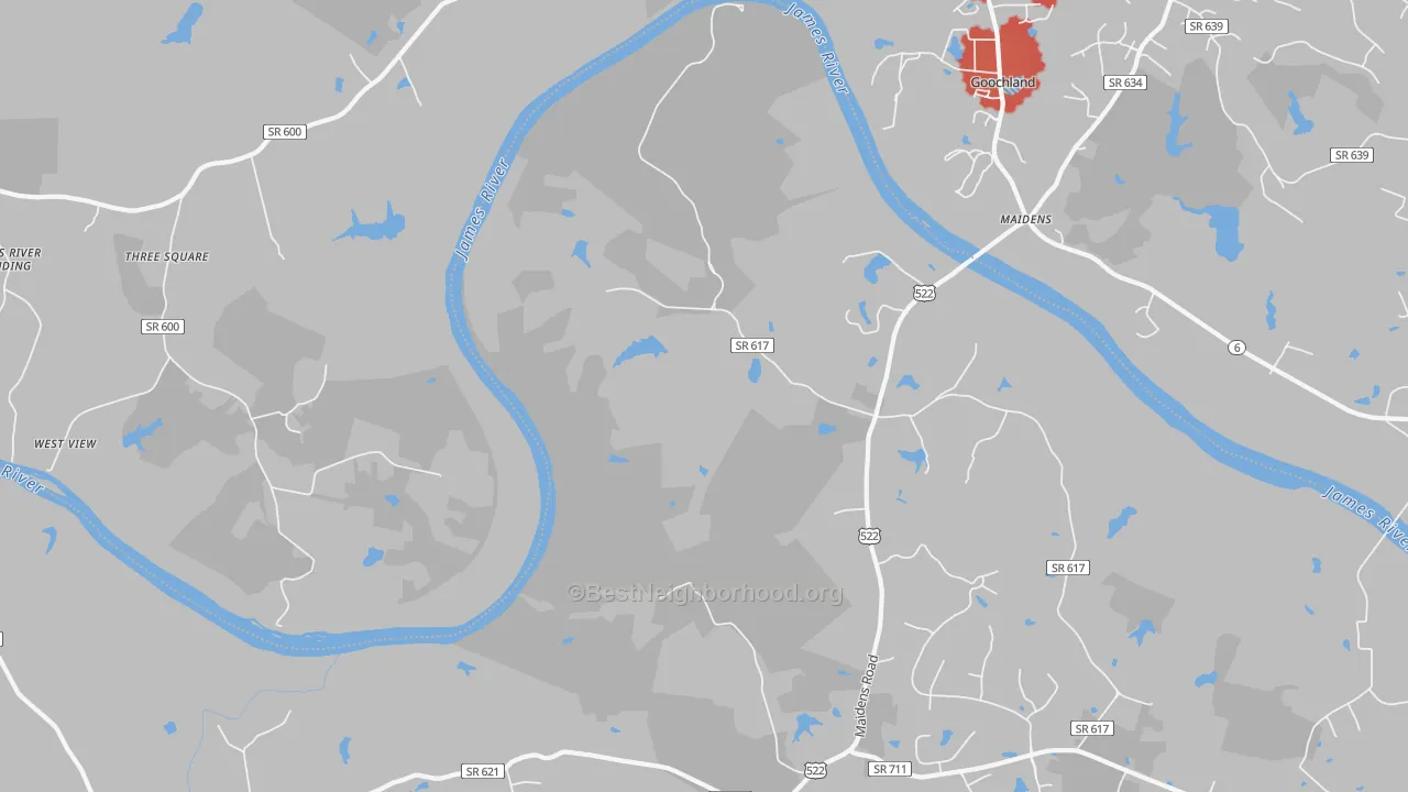 Walk Grade map of Michaux, VA, walkable areas in green and car-dependent areas in red