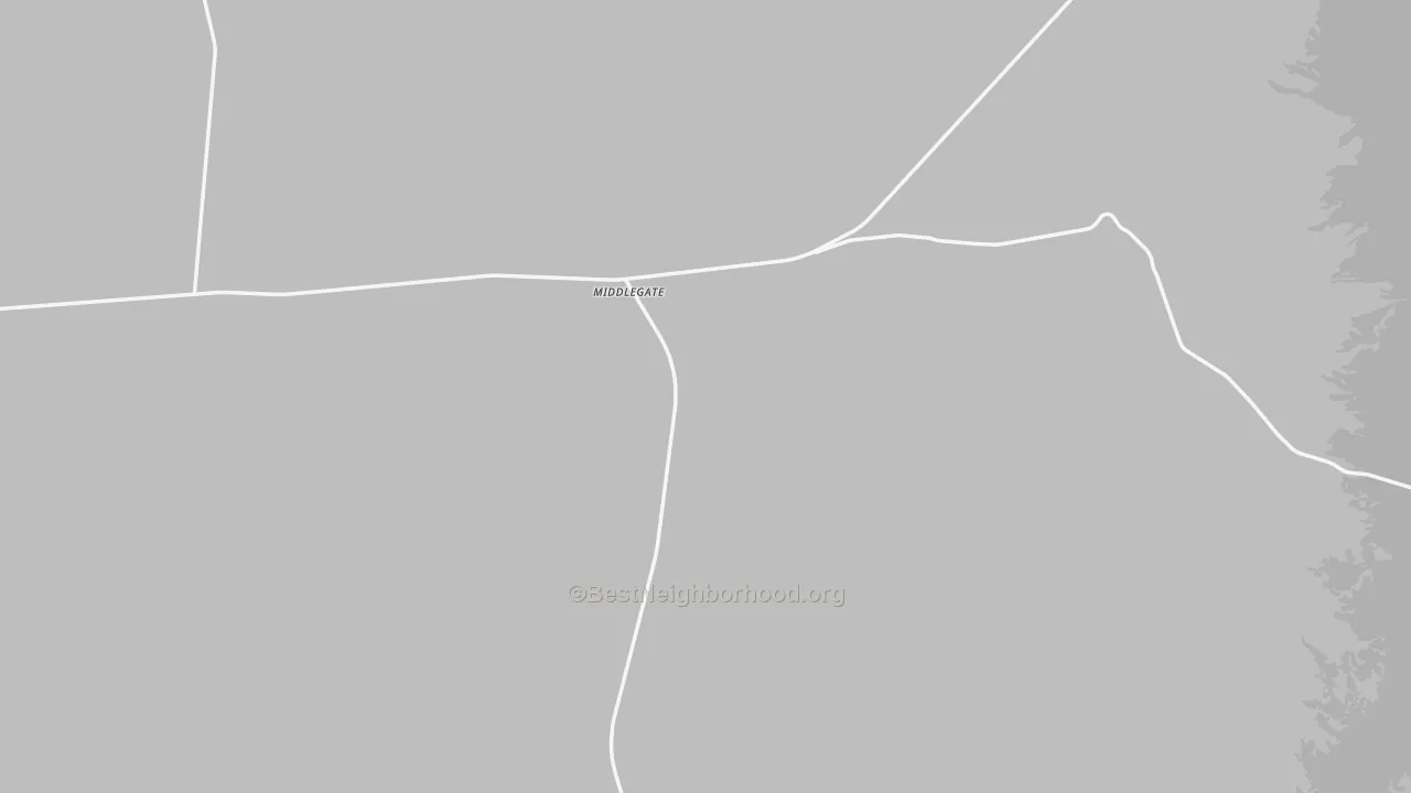 Walk Grade map of Middlegate, NV, walkable areas in green and car-dependent areas in red