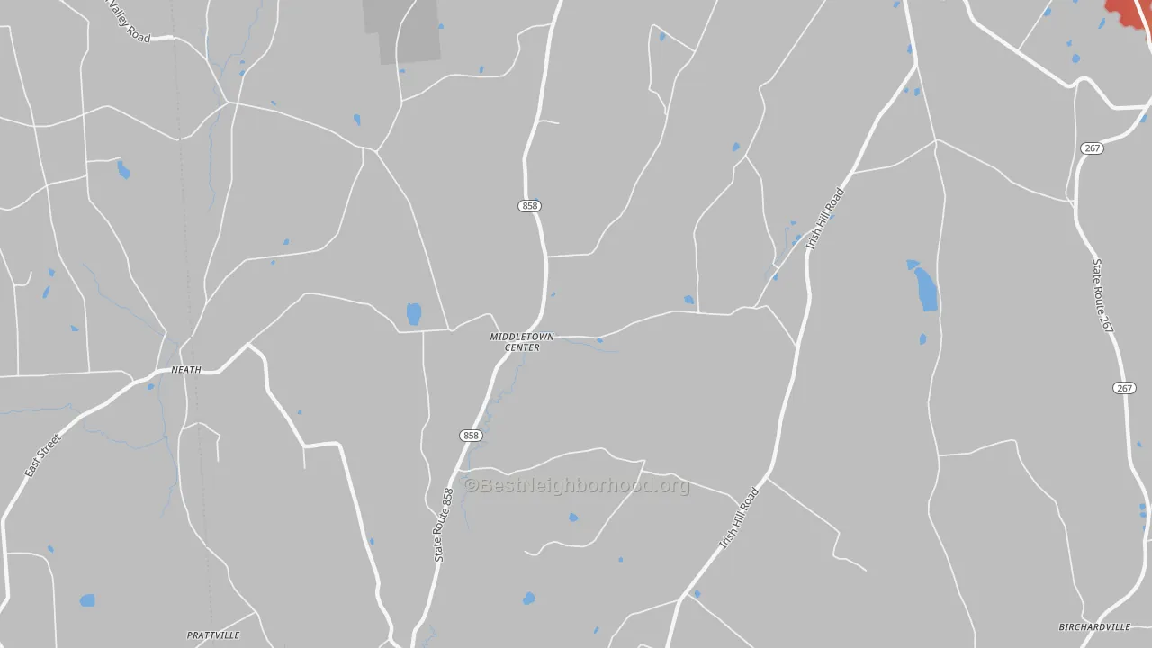 Walk Grade map of Middletown Center, PA, walkable areas in green and car-dependent areas in red