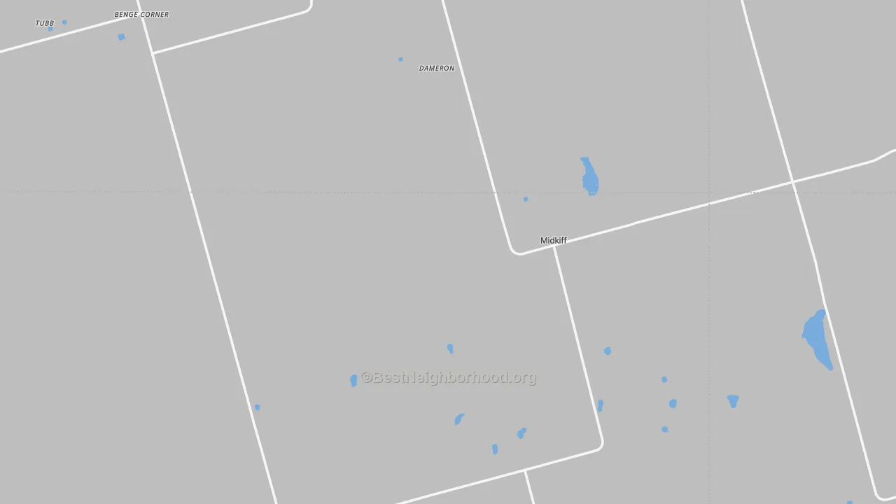 Walk Grade map of Midkiff, TX, walkable areas in green and car-dependent areas in red