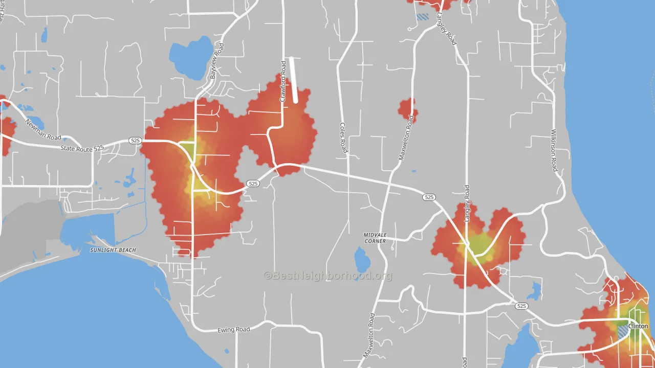 Walk Grade map of Midvale Corner, WA, walkable areas in green and car-dependent areas in red