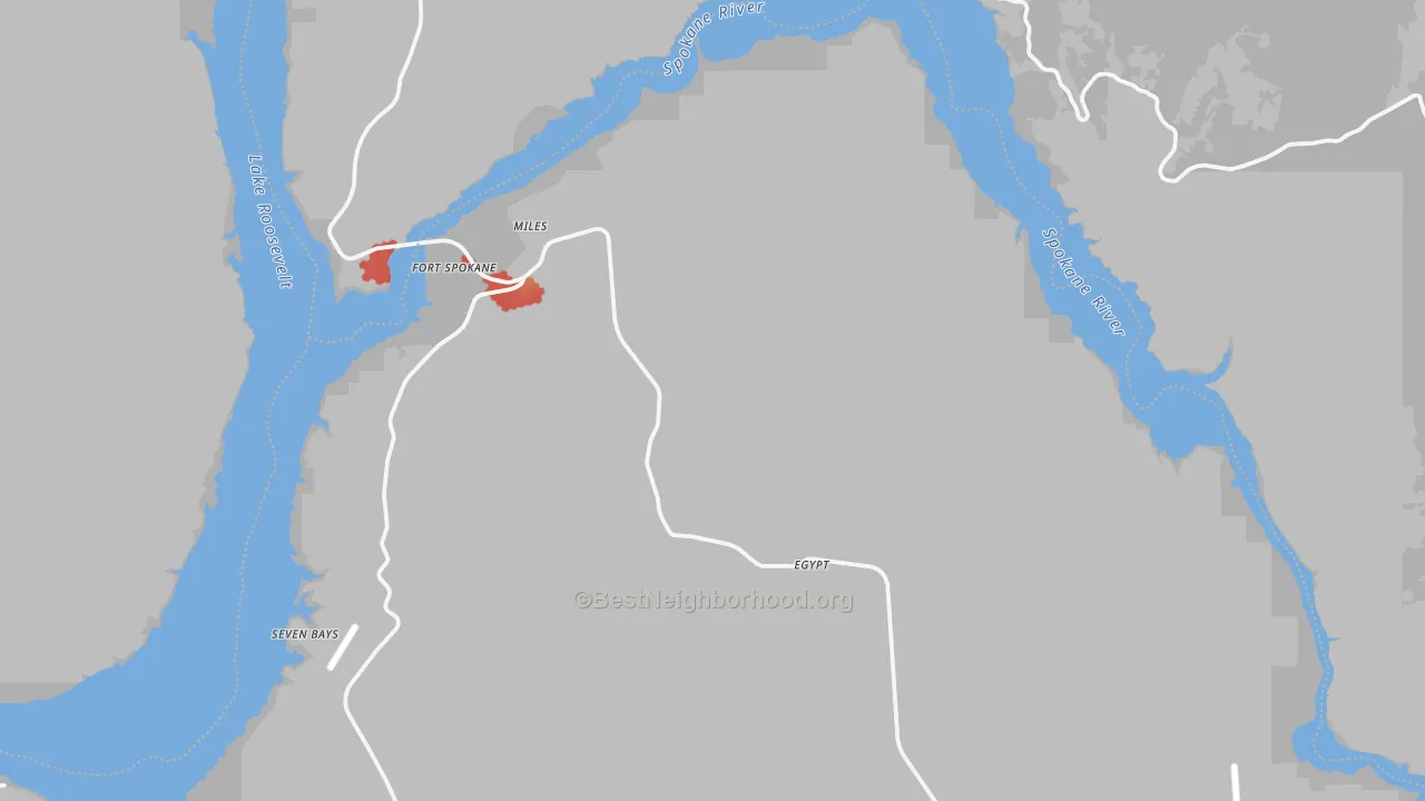 Walk Grade map of Miles, WA, walkable areas in green and car-dependent areas in red
