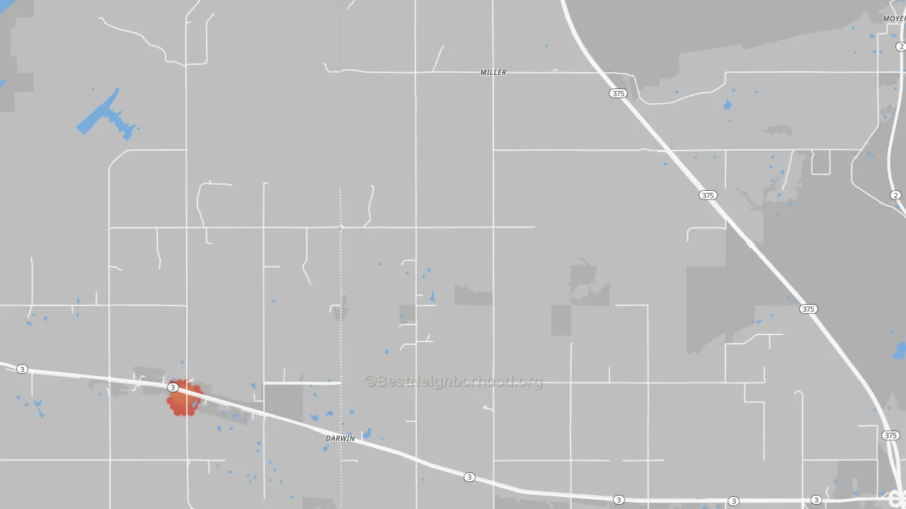 Walk Grade map of Miller, OK, walkable areas in green and car-dependent areas in red
