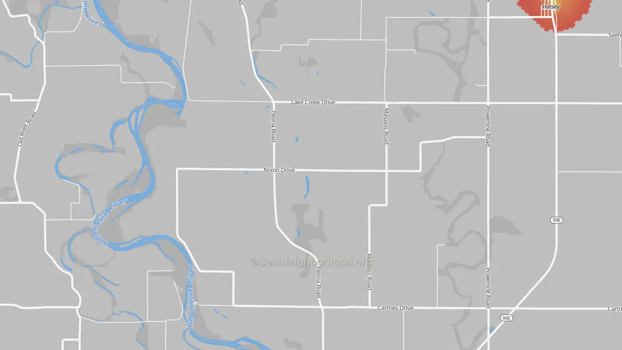 Walk Grade map of Miller, OR, walkable areas in green and car-dependent areas in red