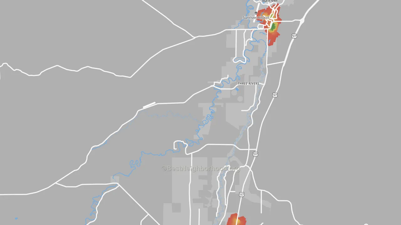 Walk Grade map of Millican, OR, walkable areas in green and car-dependent areas in red