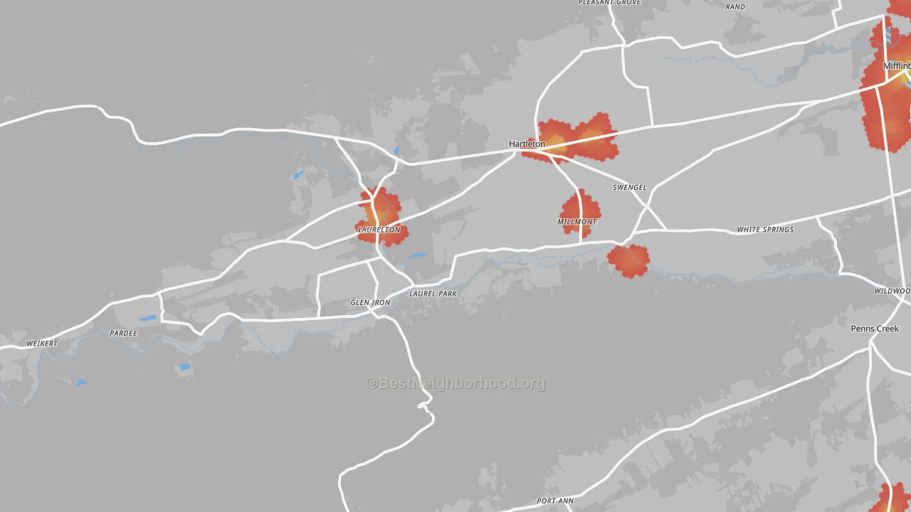 Walk Grade map of Millmont, PA, walkable areas in green and car-dependent areas in red