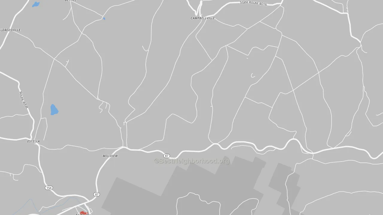 Walk Grade map of Millview, PA, walkable areas in green and car-dependent areas in red