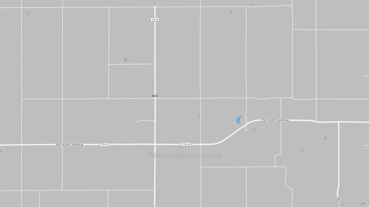 Walk Grade map of Milo, IL, walkable areas in green and car-dependent areas in red