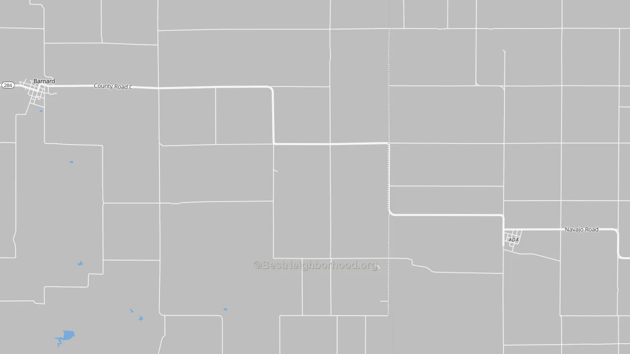 Walk Grade map of Milo, KS, walkable areas in green and car-dependent areas in red
