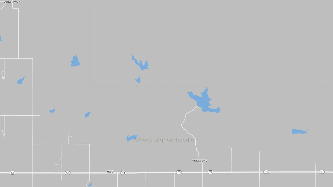 Walk Grade map of Milo, OK, walkable areas in green and car-dependent areas in red