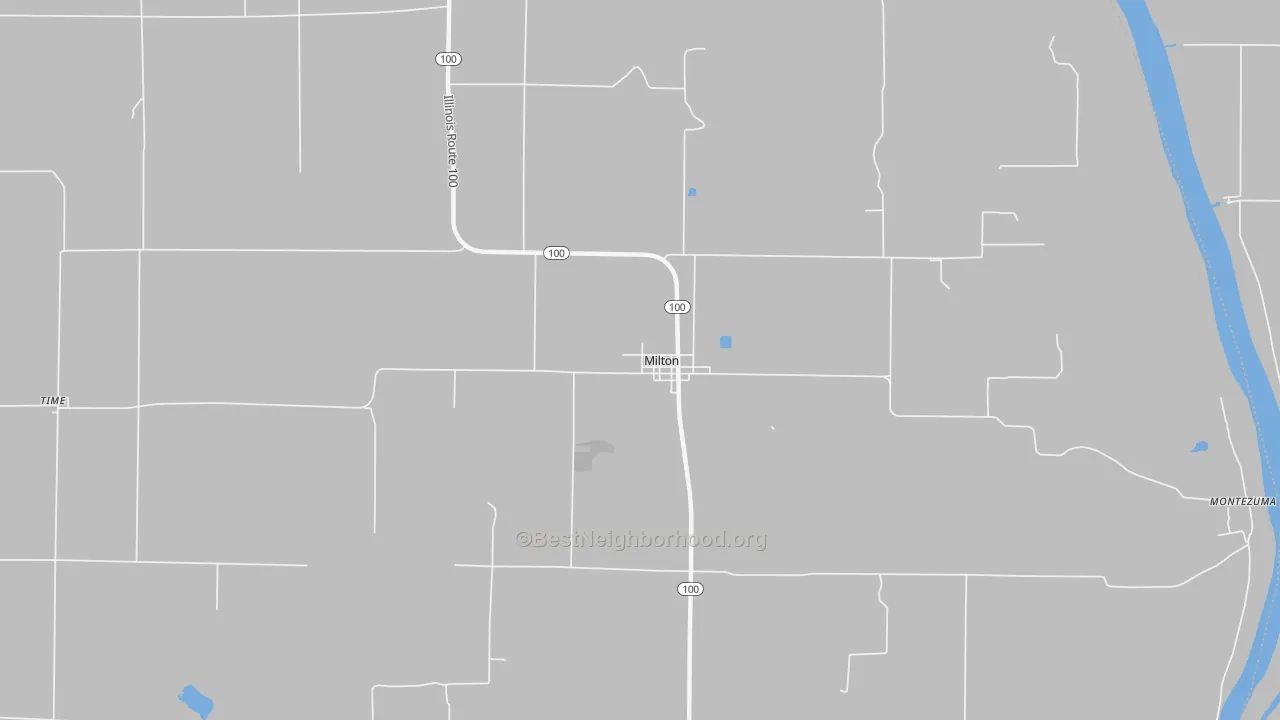 Walk Grade map of Milton, IL, walkable areas in green and car-dependent areas in red