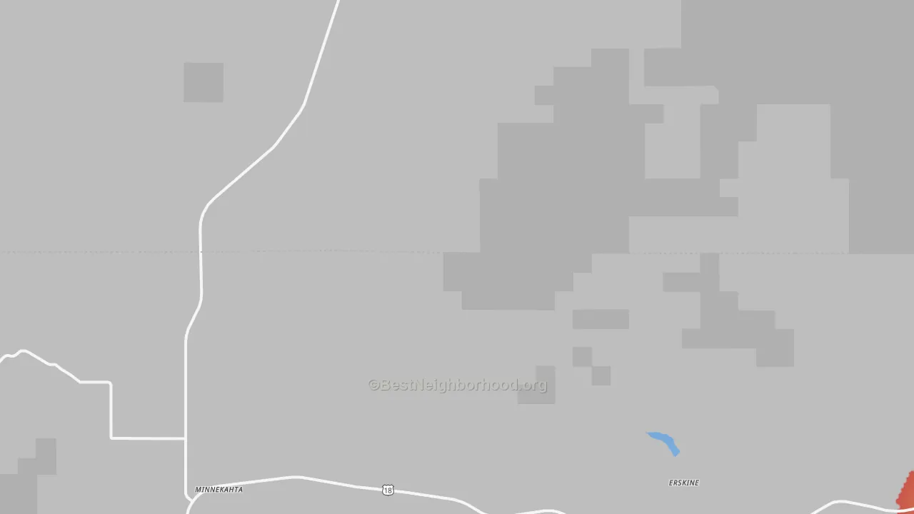 Walk Grade map of Minnekahta, SD, walkable areas in green and car-dependent areas in red