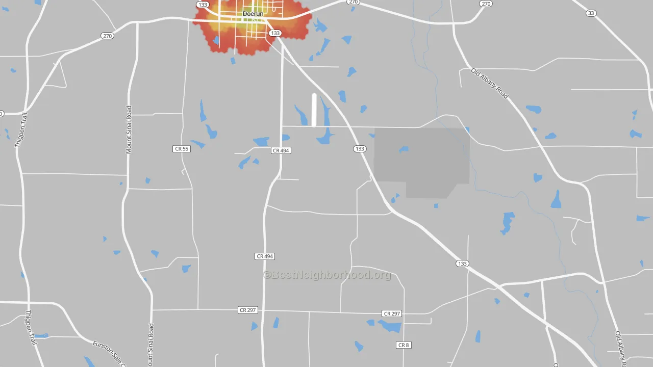 Walk Grade map of Minnesota, GA, walkable areas in green and car-dependent areas in red