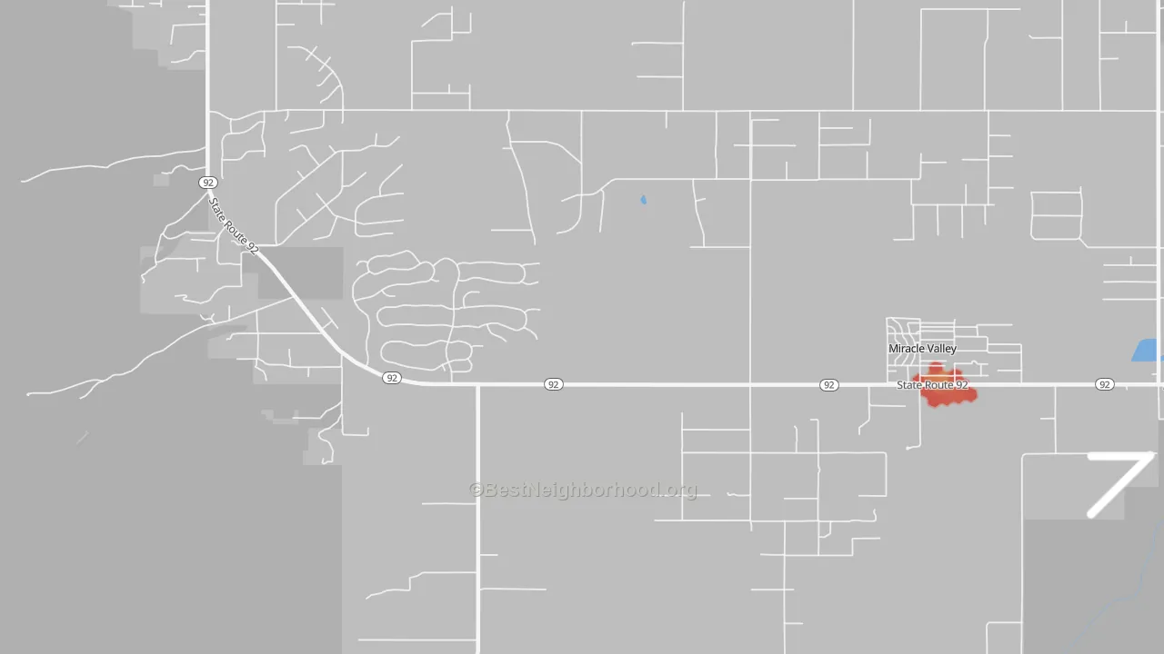 Walk Grade map of Miracle Valley, AZ, walkable areas in green and car-dependent areas in red