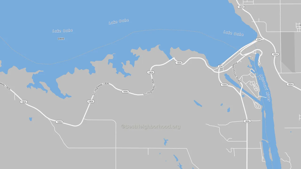 Walk Grade map of Mission Ridge, SD, walkable areas in green and car-dependent areas in red