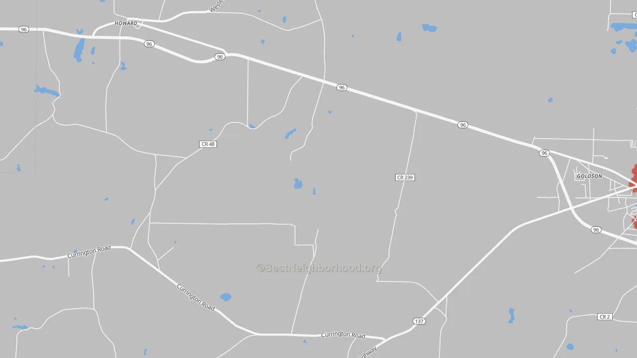 Walk Grade map of Mizell, GA, walkable areas in green and car-dependent areas in red