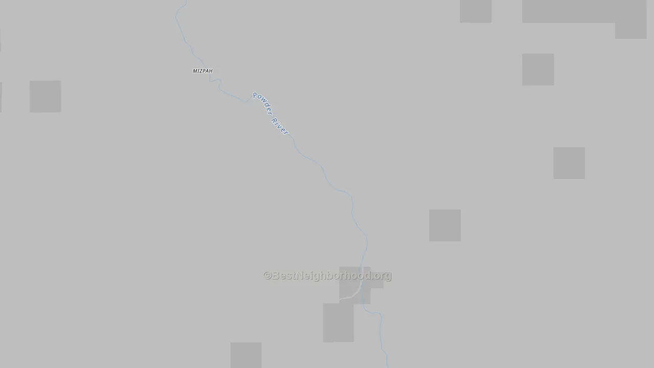 Walk Grade map of Mizpah, MT, walkable areas in green and car-dependent areas in red