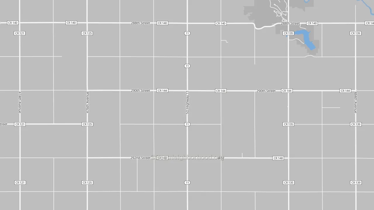 Walk Grade map of Moe, SD, walkable areas in green and car-dependent areas in red