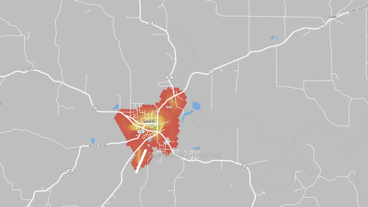 Walk Grade map of Moko, AR, walkable areas in green and car-dependent areas in red