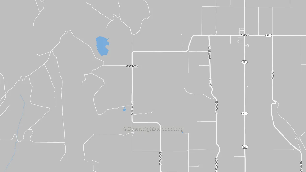 Walk Grade map of Monarch, UT, walkable areas in green and car-dependent areas in red