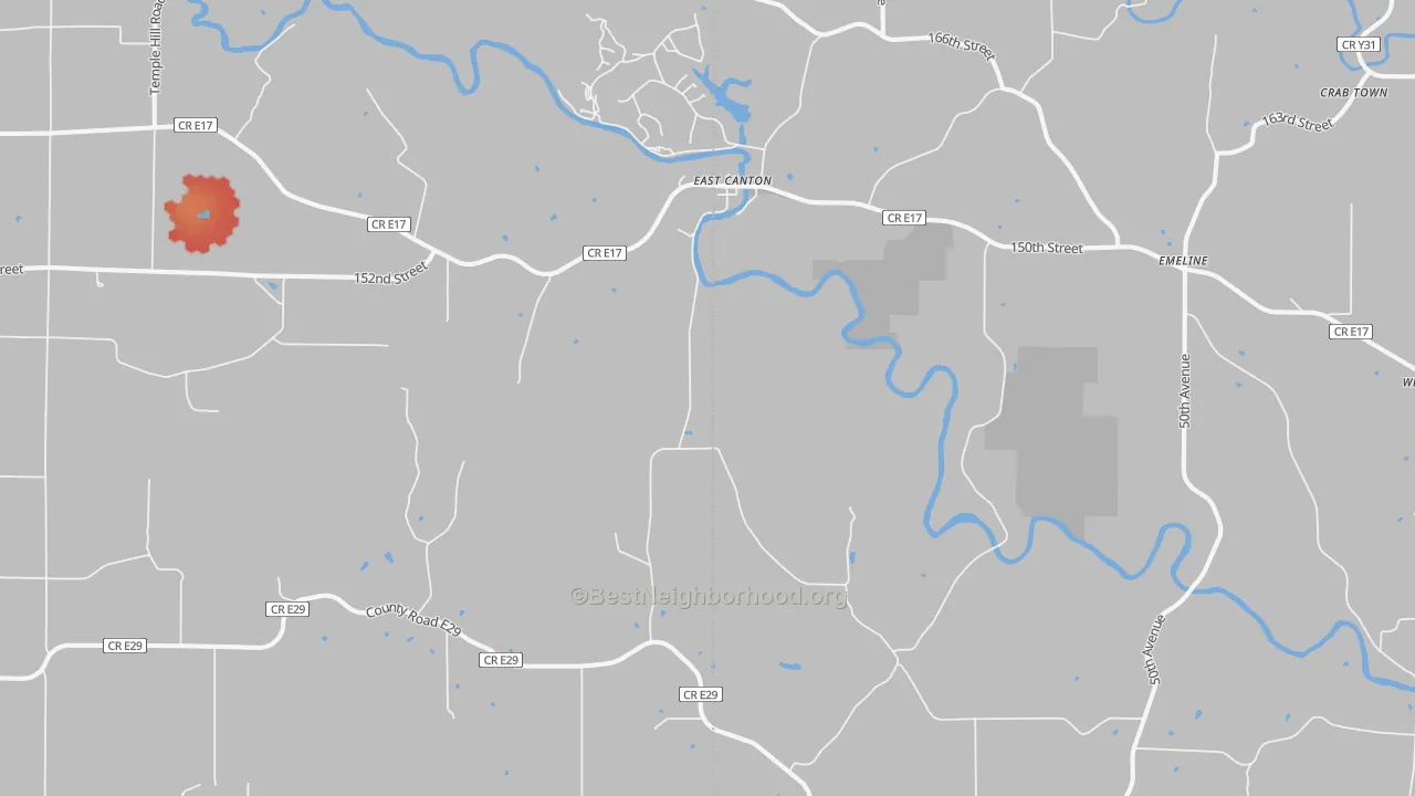 Walk Grade map of Monmouth, IA, walkable areas in green and car-dependent areas in red