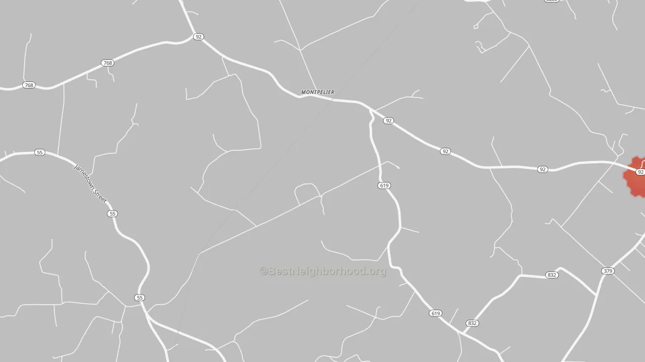 Walk Grade map of Montpelier, KY, walkable areas in green and car-dependent areas in red