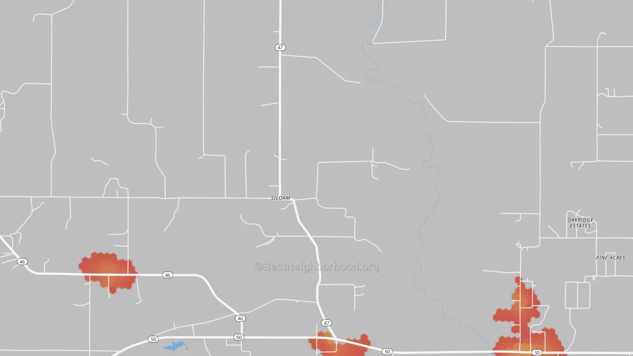 Walk Grade map of Montpelier, MS, walkable areas in green and car-dependent areas in red