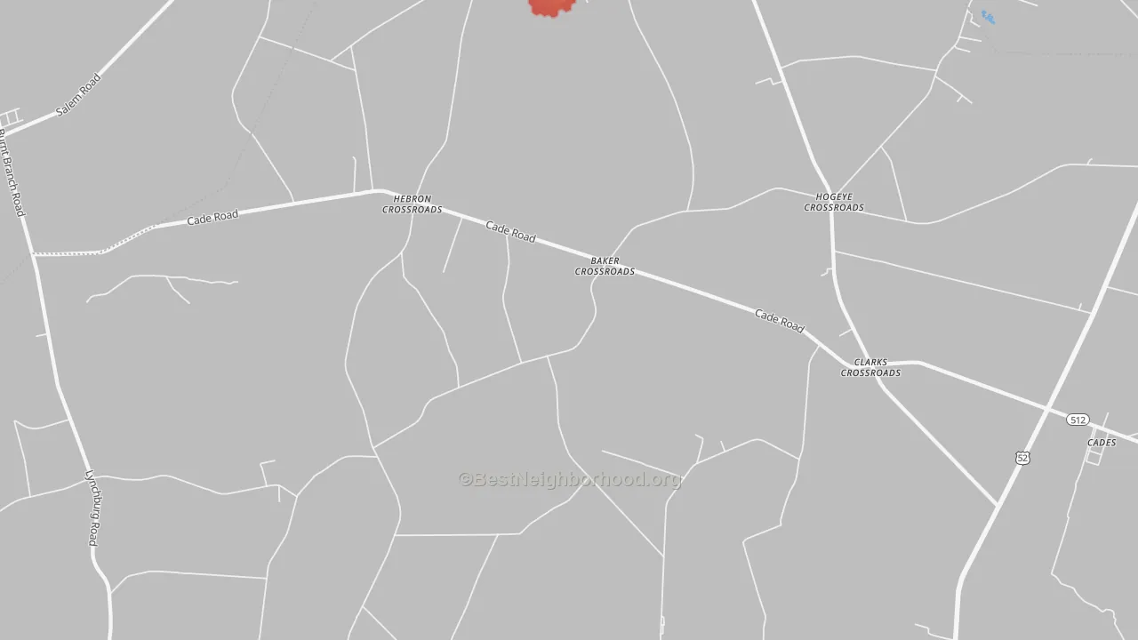 Walk Grade map of Moores Crossroads, SC, walkable areas in green and car-dependent areas in red
