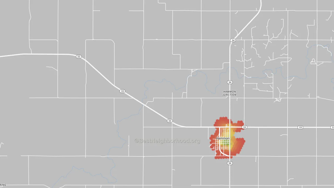Walk Grade map of Moorewood, OK, walkable areas in green and car-dependent areas in red