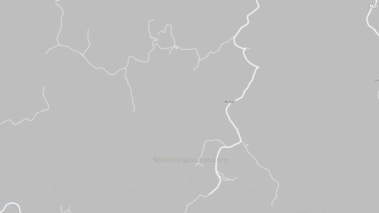 Walk Grade map of Moree, KY, walkable areas in green and car-dependent areas in red