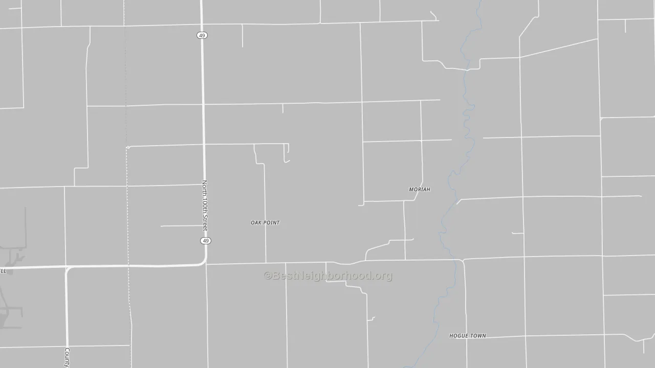 Walk Grade map of Moriah, IL, walkable areas in green and car-dependent areas in red