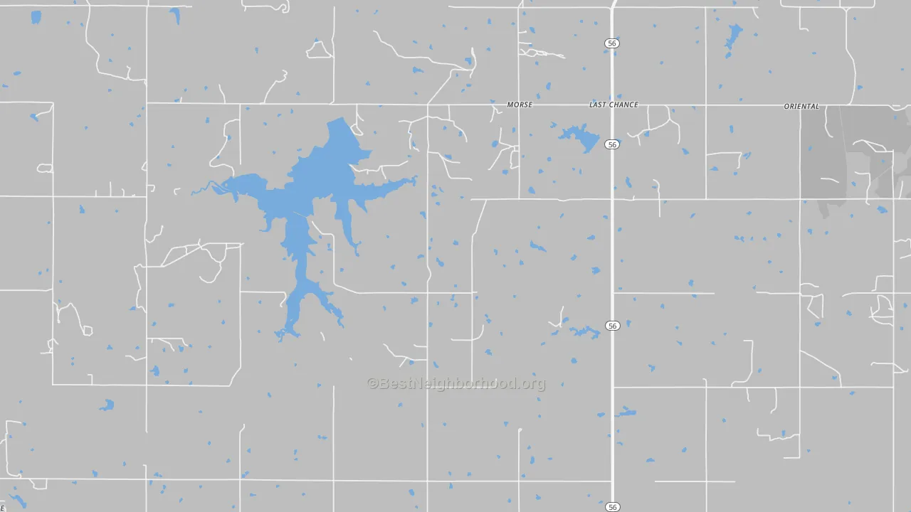 Walk Grade map of Morse, OK, walkable areas in green and car-dependent areas in red
