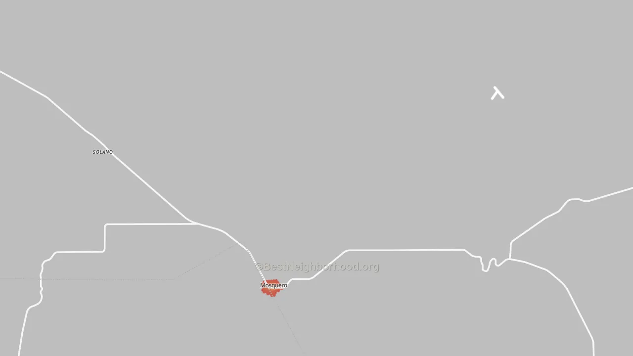 Walk Grade map of Mosquero, NM, walkable areas in green and car-dependent areas in red
