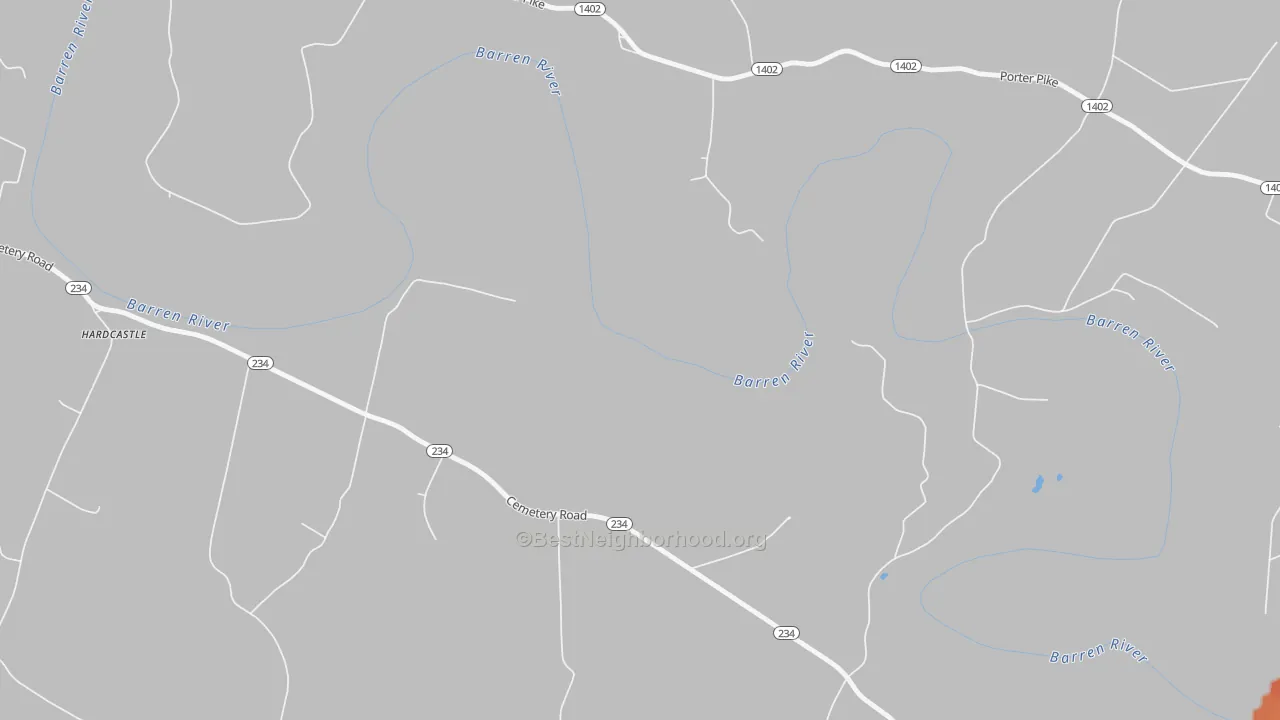 Walk Grade map of Motley, KY, walkable areas in green and car-dependent areas in red