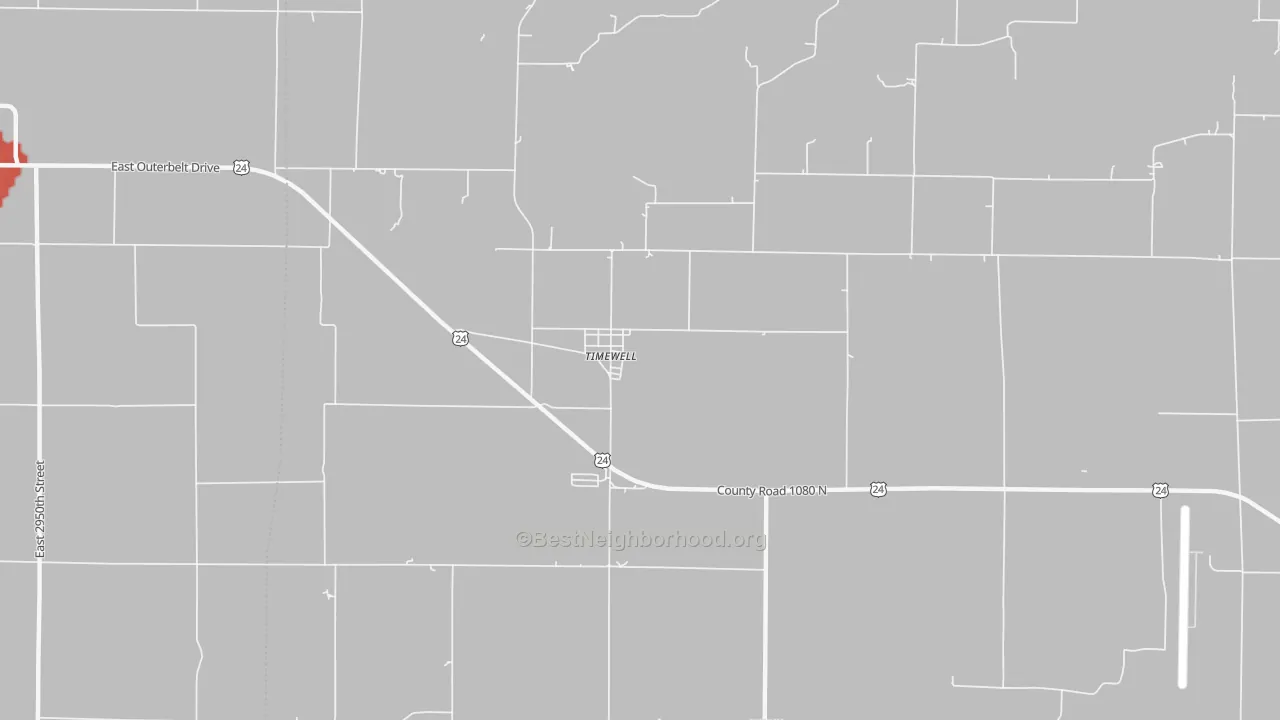 Walk Grade map of Mound Station, IL, walkable areas in green and car-dependent areas in red
