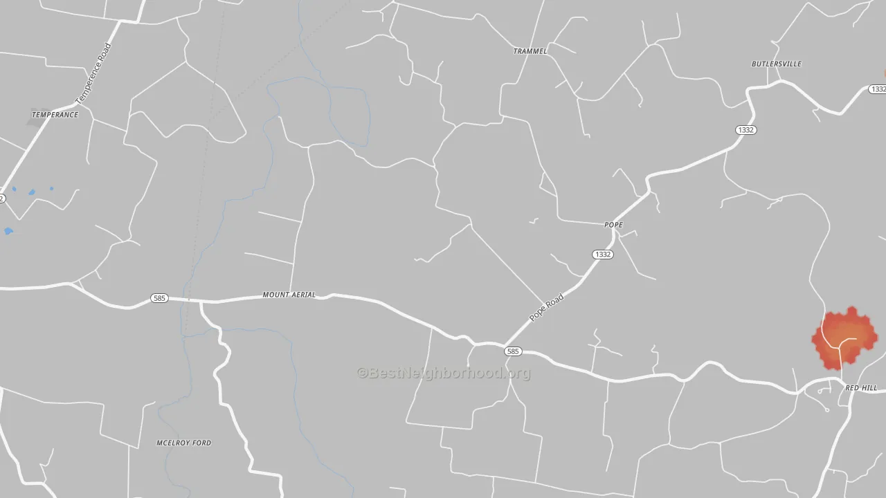 Walk Grade map of Mount Aerial, KY, walkable areas in green and car-dependent areas in red